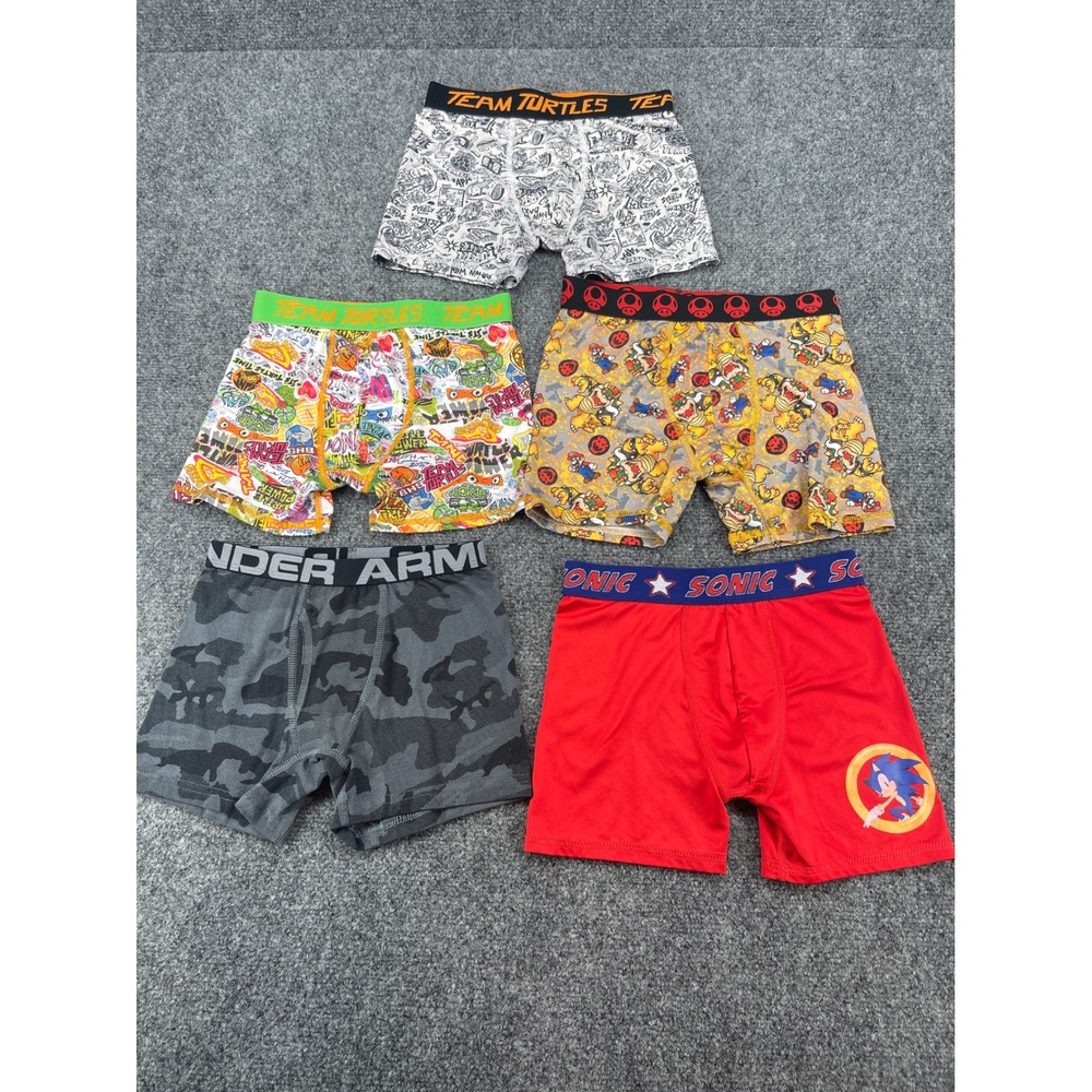 Under Armour & Nickelodeon Boys Boxer Briefs Size 8 Small Sonic TMNT Mario 5pk